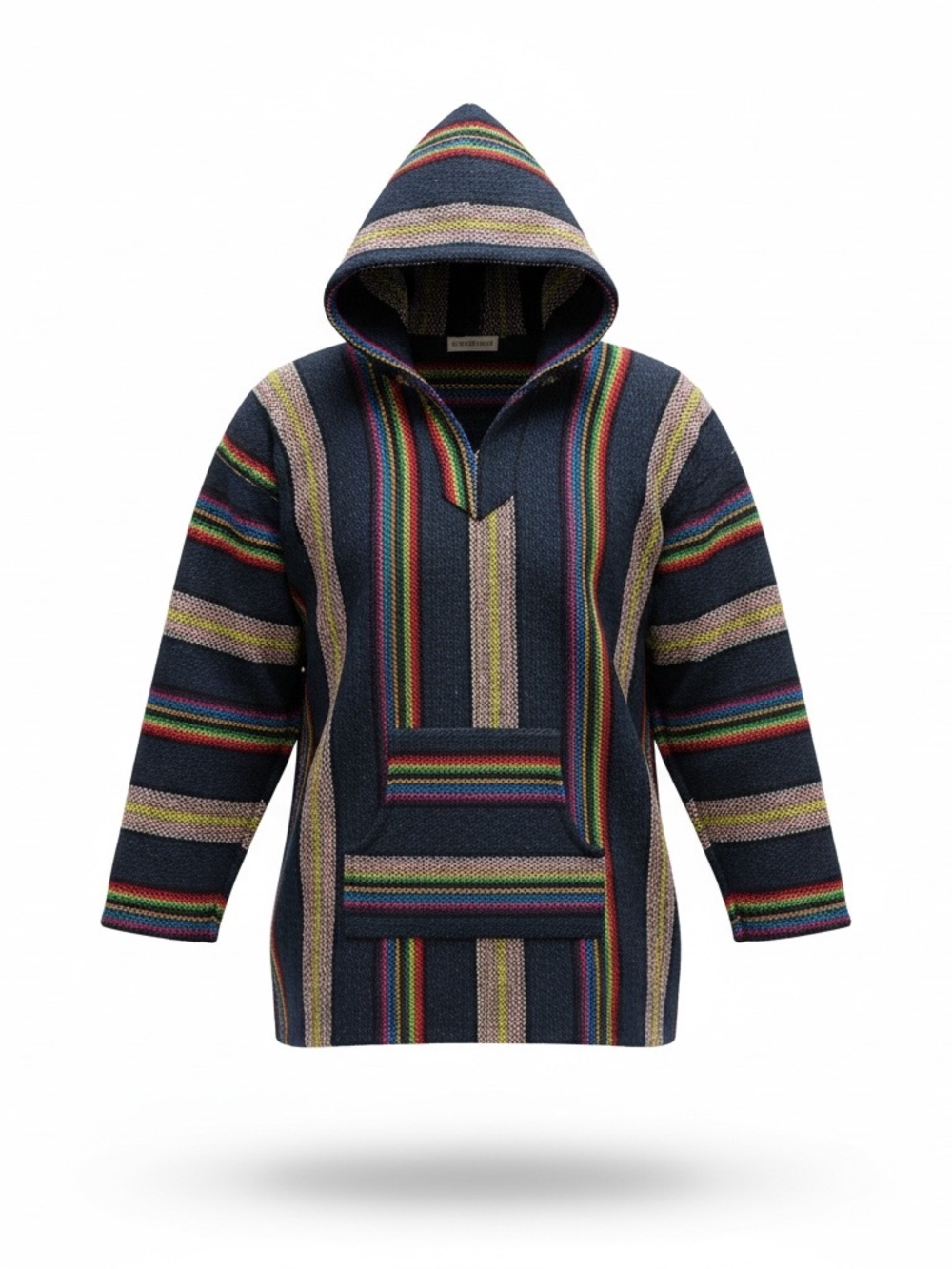 Men's Navy Striped Hooded Baja Pullover